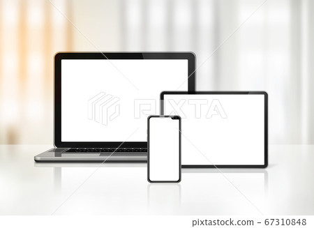 Laptop, mobile phone and digital tablet pc on 67310848