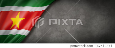 Suriname flag on concrete wall banner Suriname flag on concrete wall banner 67310851