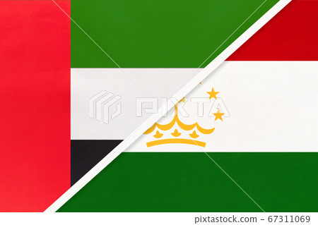 United Arab Emirates or UAE and Tajikistan, symbol flags 67311069