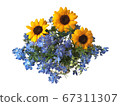 Summer flower arrangement blue flowers and sunflowers 67311307