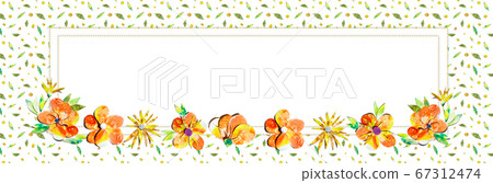 Summer happy watercolor painted paper-cut flowers border frame illustration. Website horizontal banner leader board social network group profile header image with free blank copy space for text. 67312474