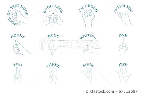 Hand sign icon set 12 types, communication and numbers. 67312687