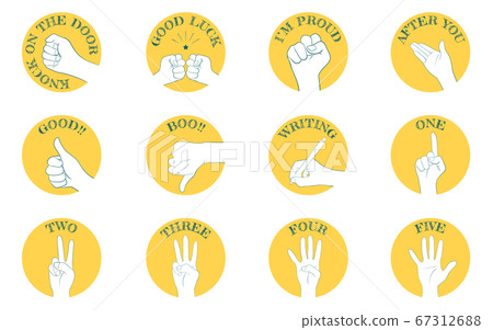 Hand sign icon set 12 types, communication and numbers. 67312688