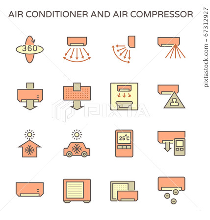 Air conditioner and air compressor vector icon set 67312927