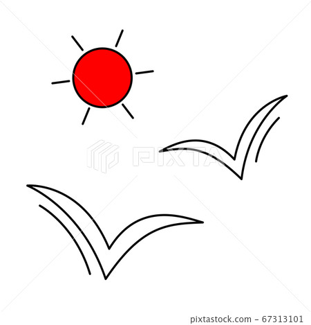 Drawn symbol of gulls and the sun. Vector illustration of isolate on white. 67313101