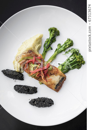 red snapper fish fillet with vegetables and black red snapper fish fillet with vegetables and black 67313674