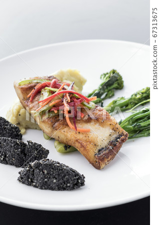 red snapper fish fillet with vegetables and black red snapper fish fillet with vegetables and black 67313675