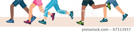 Legs of people group walking in shoes. Group of people running a marathon Legs of people group walking in shoes. Group of people running a marathon 67313957