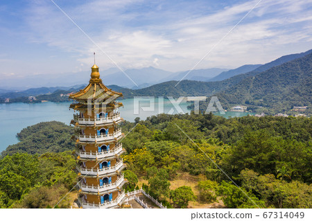 Aerial view of Ci En Pagoda at Sun Moon Lake 67314049