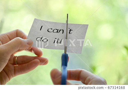 Woman  Cutting Paper With Scissors To Remove T 67314168