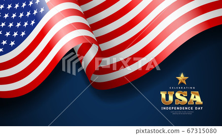 American flag waving, independence day banner design, on dark blue background 67315080