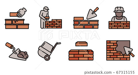 Masonry worker icons set, outline style Masonry worker icons set, outline style 67315155