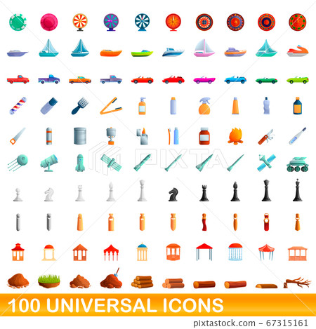 100 universal icons set, cartoon style 67315161