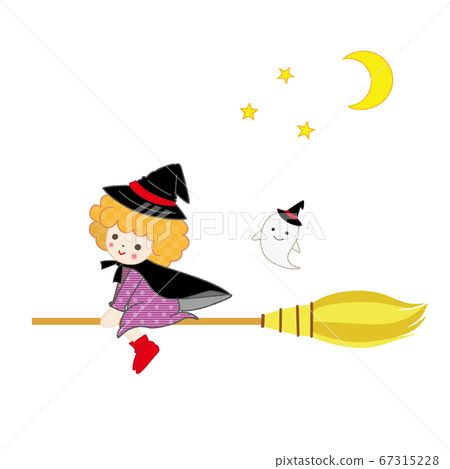 Halloween Girl Broom and Ghost 67315228