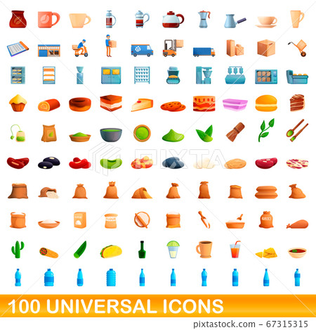 100 universal icons set, cartoon style 67315315
