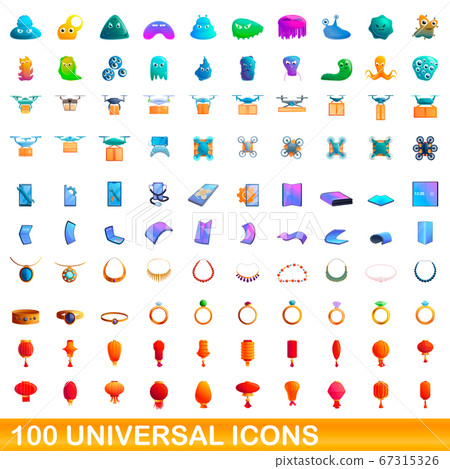 100 universal icons set, cartoon style 67315326
