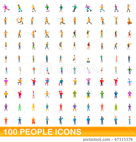 100 people icons set, cartoon style 67315376
