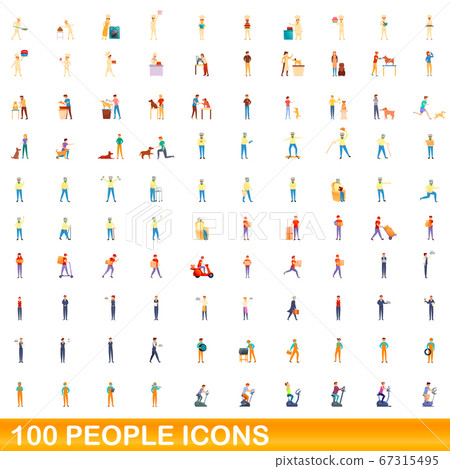 100 people icons set, cartoon style 67315495