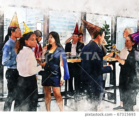 Abstract colorful happiness business person enjoyment party in office watercolor illustration painting background. 67315693