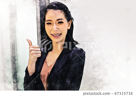 Abstract colorful happiness business woman smile portrait on watercolor illustration painting background. 67315716