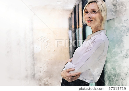 Abstract colorful happiness business woman smile portrait on watercolor illustration painting background. 67315719
