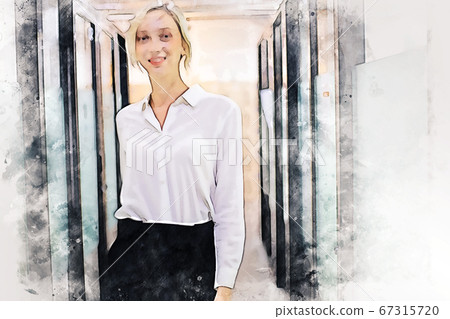 Abstract colorful happiness business woman smile portrait on watercolor illustration painting background. 67315720