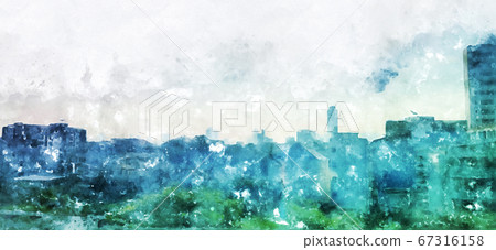 Abstract beautiful colorful offices building in capital on watercolor painting background. City on Digital illustration brush to art. Abstract beautiful colorful offices building in capital on watercolor painting background. City on Digital illustration brush to art. 67316158