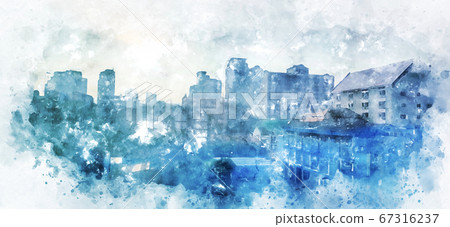 Abstract beautiful colorful offices building in capital on watercolor painting background. City on Digital illustration brush to art. Abstract beautiful colorful offices building in capital on watercolor painting background. City on Digital illustration brush to art. 67316237