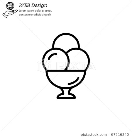 Ice cream balls in cup icon thin line, linear, outline. dessert or sweetness in glass. simple sign, logo 67316240