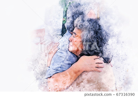 Abstract colorful happiness senior couple smile and relaxation on  watercolor illustration painting background. Abstract colorful happiness senior couple smile and relaxation on  watercolor illustration painting background. 67316390