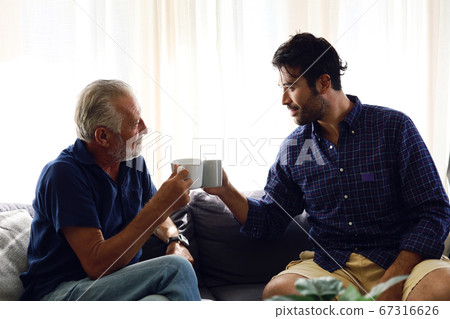 Happiness family time dad and son talking discussion lifestyle in holiday at home. 67316626