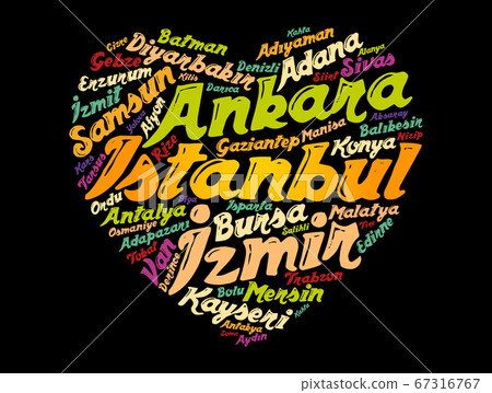Heart word cloud with List of cities in Turkey Heart word cloud with List of cities in Turkey 67316767
