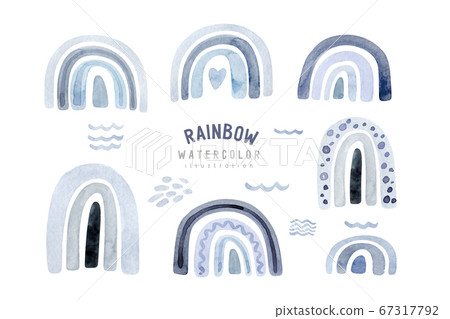 Watercolor kids raindow set, scandinavian clipart with hand painted boho rainbows. Nursery art illustration in trendy scandinavian style. Contemporary art, baby boy and girl rainbow graphics 67317792