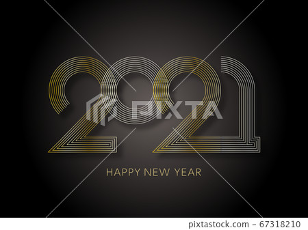 2021 New Year card-gold and silver geometric pattern image black background 67318210