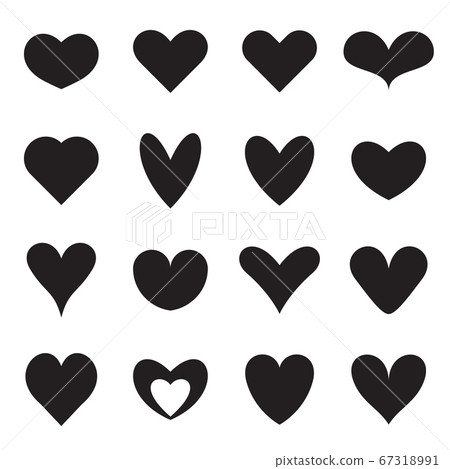 Heart symbol shapes. Set of sixteen different symmetrical templates of heart symbols for icons, web buttons, patterns, Valentines, etc. Vector illustration Heart symbol shapes. Set of sixteen different symmetrical templates of heart symbols for icons, web buttons, patterns, Valentines, etc. Vector illustration 67318991