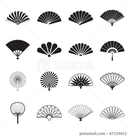 Hand fan icons. Collection of handheld icons isolated on a white background. Icons of folding and rigid fans. Vector illustration Hand fan icons. Collection of handheld icons isolated on a white background. Icons of folding and rigid fans. Vector illustration 67319012