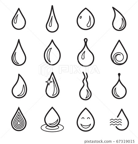 Droplet icons. Linear droplets icons isolated on a white background. Symbols of water or other fluids. Vector illustration 67319015