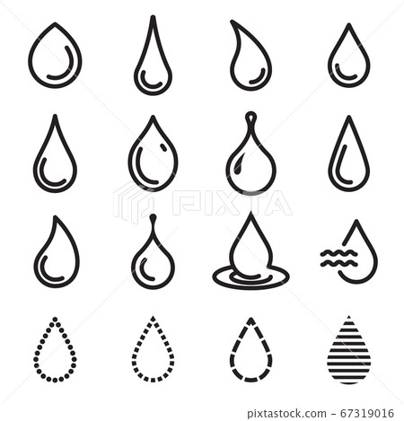 Drop icons. Symbols of aqua and fluid. Simple line drop icons isolated on a white background. Vector illustration 67319016