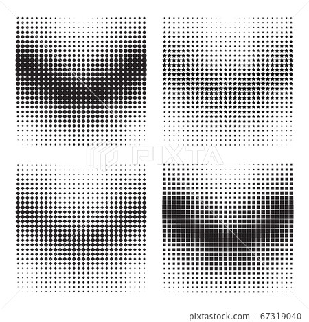 Halftone gradient effects. Variations of dots, stars, squares, and diamonds. Vector illustration Halftone gradient effects. Variations of dots, stars, squares, and diamonds. Vector illustration 67319040