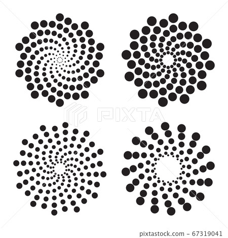 Halftone circles of dots, twisted spirals. Design elements. Vector illustration Halftone circles of dots, twisted spirals. Design elements. Vector illustration 67319041
