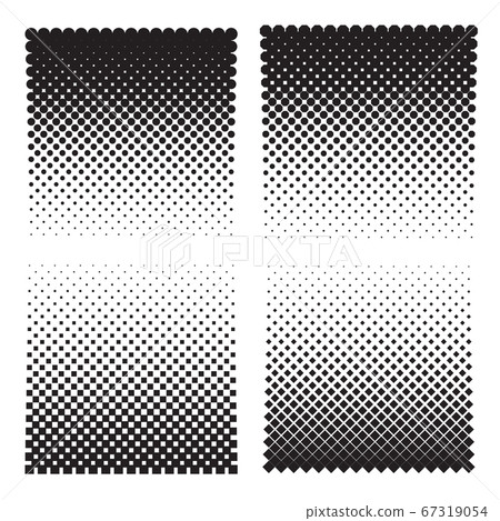 Four halftone effect backgrounds of: dots, octagons, squares, diamonds. Vector illustration 67319054