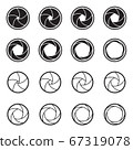 Camera shutter icons. Symbols of photo, video, cinema camera objectives and lens apertures. Vector illustration 67319078
