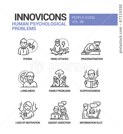 Human psychological problems line design style icons set Human psychological problems line design style icons set 67319398