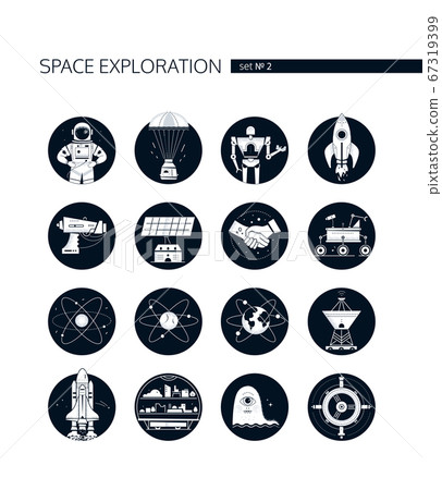 Space exploration - modern vector set of white icons Space exploration - modern vector set of white icons 67319399