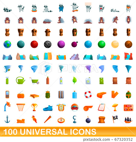 100 universal icons set, cartoon style 67320352