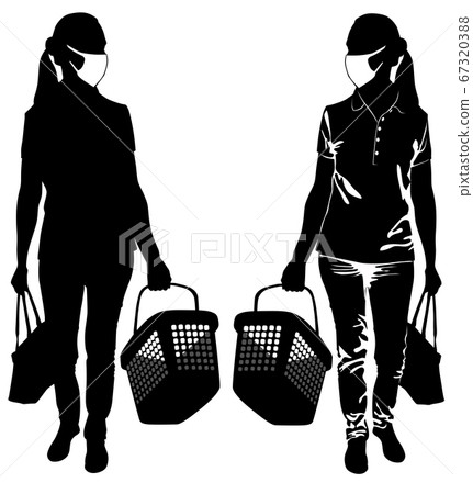 Silhouettes of women with shopping baskets 67320388