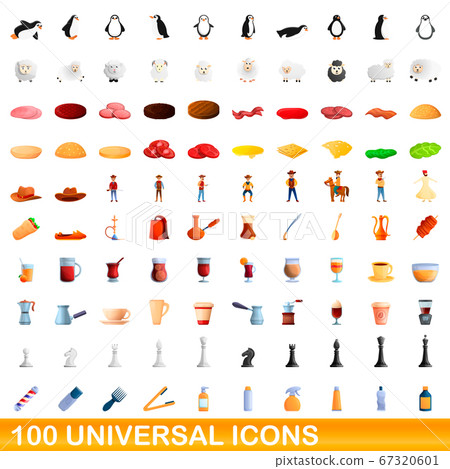 100 universal icons set, cartoon style 100 universal icons set, cartoon style 67320601