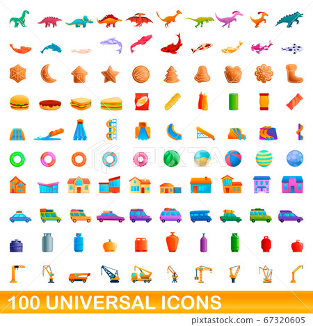 100 universal icons set, cartoon style 100 universal icons set, cartoon style 67320605