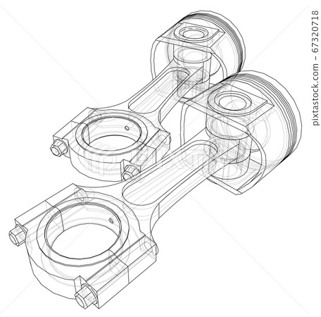 Sketch of piston. 3D illustration 67320718
