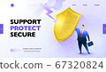 Business protection concept banner. Businessman rising the golden shield against rainstorm and lightning 67320824